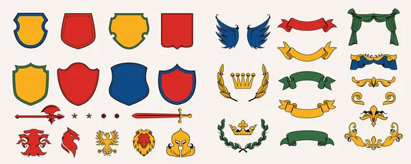 Heraldisk Emblem Sat Håndtegnet Design - Stock-foto