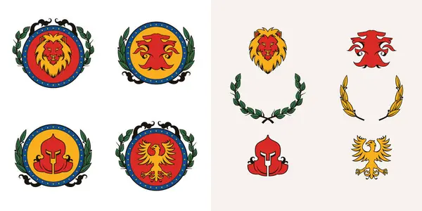 Iconos Emblema Heráldico Diseño Dibujado Mano Imágenes de stock libres de derechos