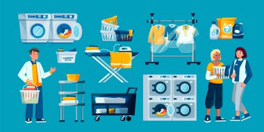 Düz tasarımda çamaşır servisi ögeleri