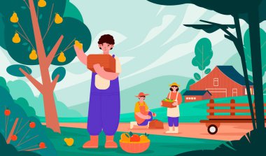 Elle çizilmiş düz meyve hasadı bileşimi