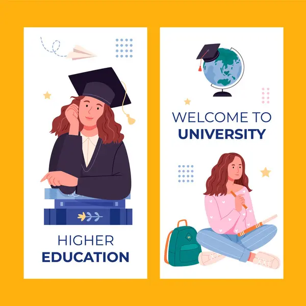 Hand Drawn Flat University Vertical Banner Template Set Collecti — Stock Photo, Image