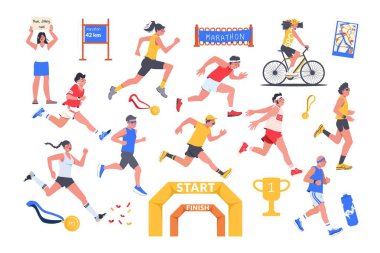 Düz tasarımda şehir maratonu öğeleri