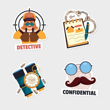 Düz dedektif logo etiketi koleksiyonu Avatar ve binoc ile