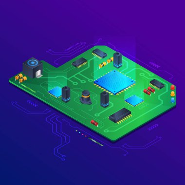 İzometrik görünümde yarı iletken çip çizimi