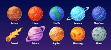 Gradient solar system planets illustration set 