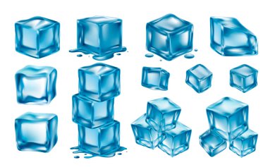 Ice cubes icons in realistic style