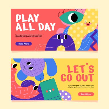 Karikatür organik şekiller el çizimi pankart seti