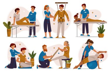 El çizimi düz fizyoterapi ögesi koleksiyonu