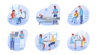 Sağlık çalışanı el çizimi karikatür seti