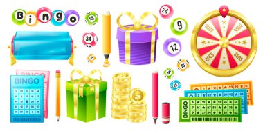 Isometric çizgi film bingo oyunu seti