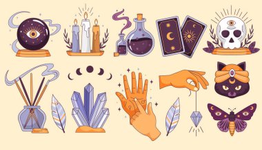 Sihir ve büyücülük unsurları el çizimi tarzında