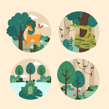 Düz dizaynlı orman çizimleri