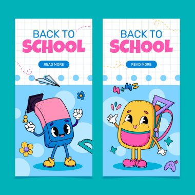 Çizgi film Okula Dönüşü dikey şablon seti