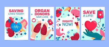 El çizimi düz dünya organ bağışı günü dikey kartlar ayarlandı