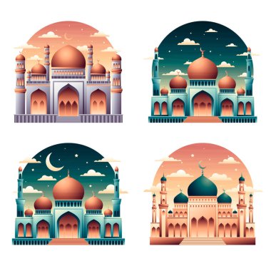 Gradyan tarzında cami illüstrasyonları