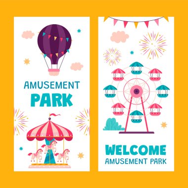 Düz eğlence parkı dikey afiş şablonu koleksiyonu
