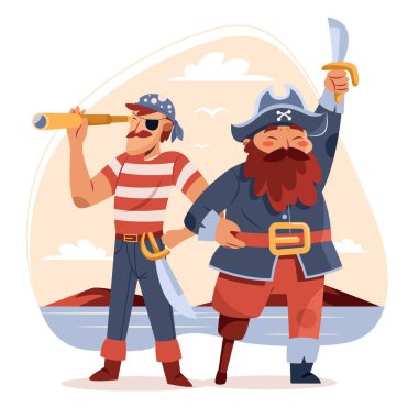 El çizimi düz korsanların kompozisyon arka planı o karakterli