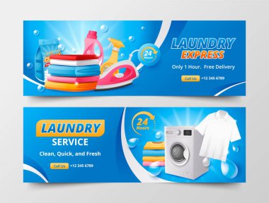 Gradyan çamaşırhane servisi yatay afiş şablonu ayarlandı
