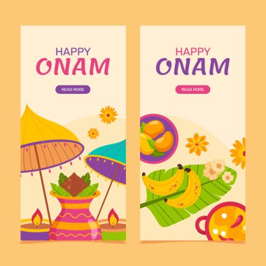 El çizimi düz, mutlu, dikey afiş şablonu ayarlandı