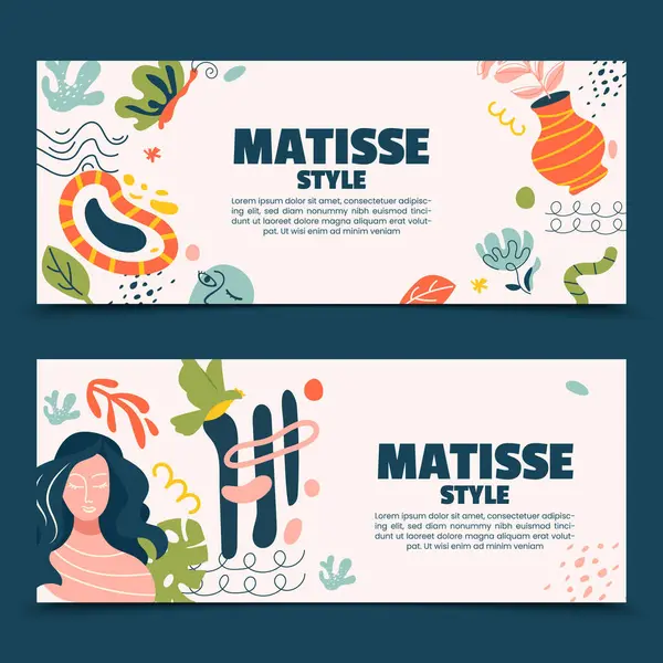 stock image Hand drawn Matisse style banner set