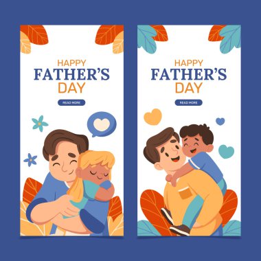 El çizimi düz babalar günü dikey afiş şablonu