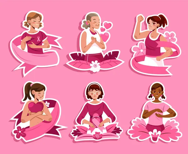 stock image Breast cancer awareness month sticker set