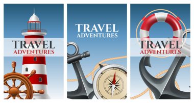 Denizcilik etiketleri gerçekçi kart seti