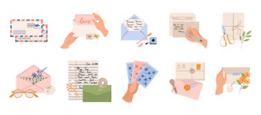 El çizimi düz posta ögesi koleksiyonu