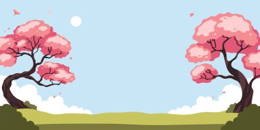 El çizimi düz sakura ağacı manzarası