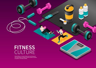 Isometric el çizimi fitness arkaplanı