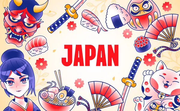 El çizimi tarzında Japonya arkaplanı
