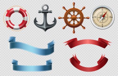 Nautical labels realistic icons collection clipart