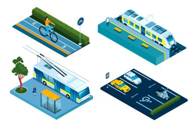 Şehirdeki araçların izometrik çizimleri