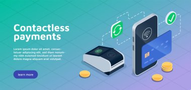 İzometrik görünümdeki temassız ödemelerin yatay pankartı