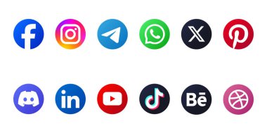 Renkli sosyal medya logo simgelerinin koleksiyonu