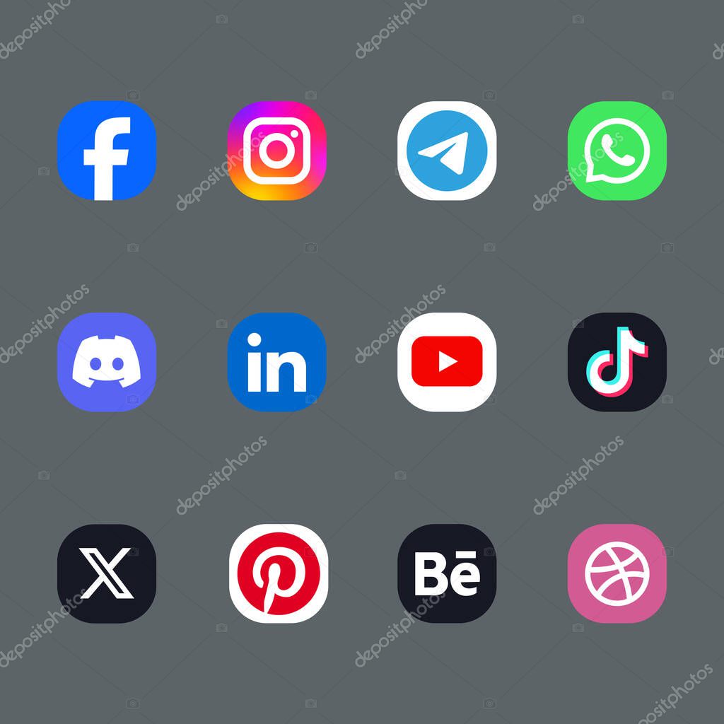 Collection of colored social media logo icons