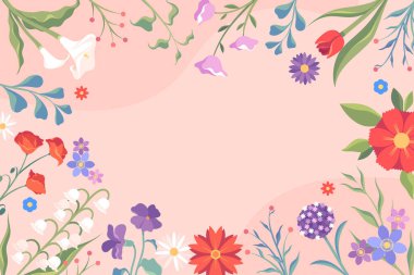 Çiçekli arka plan ve pembe üzerine çiçekler çizilmiş.