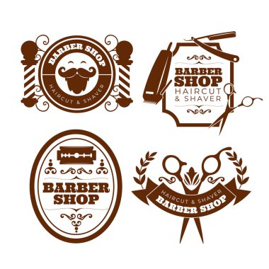 Dört klasik stil berber logosu tasarlıyor.