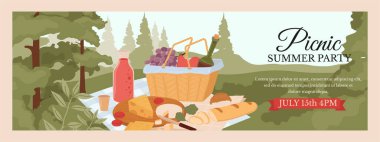 Yaz piknik partisinin düz afişi