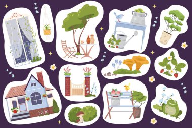 El çizimi karikatür Cottagecore çıkartmaları