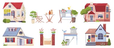 Çizgi film evlerinin el çizimi koleksiyonu