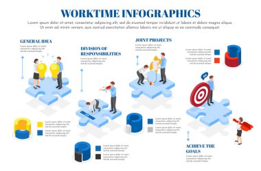 Isome takım çalışması bilgi ve bilgi ile büyük bulmaca parçaları üzerinde iş adamlarıyla bilgi şablonu