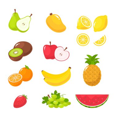 Elle çizilmiş sulu meyve özgün koleksiyonu beyaz üzerine taze meyve parçaları