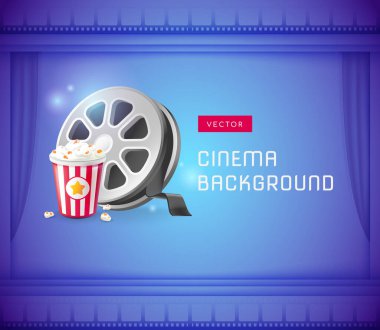 Gerçekçi 3 boyutlu sinema arkaplanı kompozisyonu