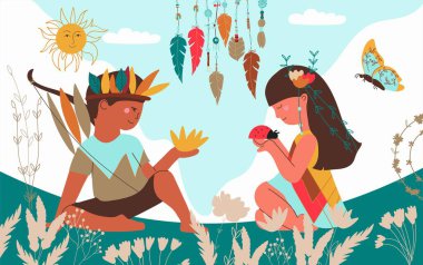 El çizimi düz boho illüstrasyonu