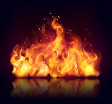 Ateş alevleri ve efektler gerçekçi illüstrasyon