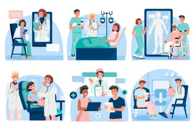 El çizimi düz sağlık hizmetleri bileşimi koleksiyonu