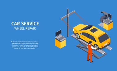 Araç servisi bakımı izometrik bileşim arkaplanı