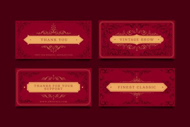 Vintage tasarım ögeleri el çizimi yatay kart şablon seti