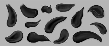 A collection of abstract black liquid shapes on a gray background. clipart